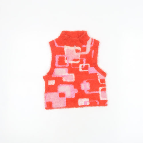 Vintage Supply Women's Red Geometric Cropped Roll Neck Tank Top Size 8