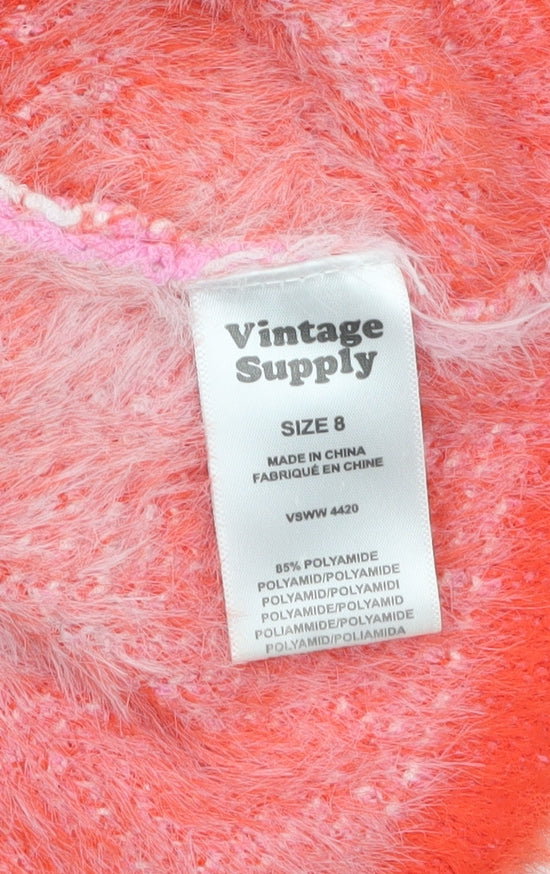 Vintage Supply Women's Red Geometric Cropped Roll Neck Tank Top Size 8