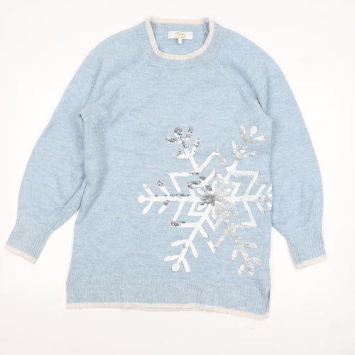 Next Women Blue Sequin Snowflake Christmas Jumper Size S