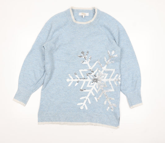 Next Women Blue Sequin Snowflake Christmas Jumper Size S