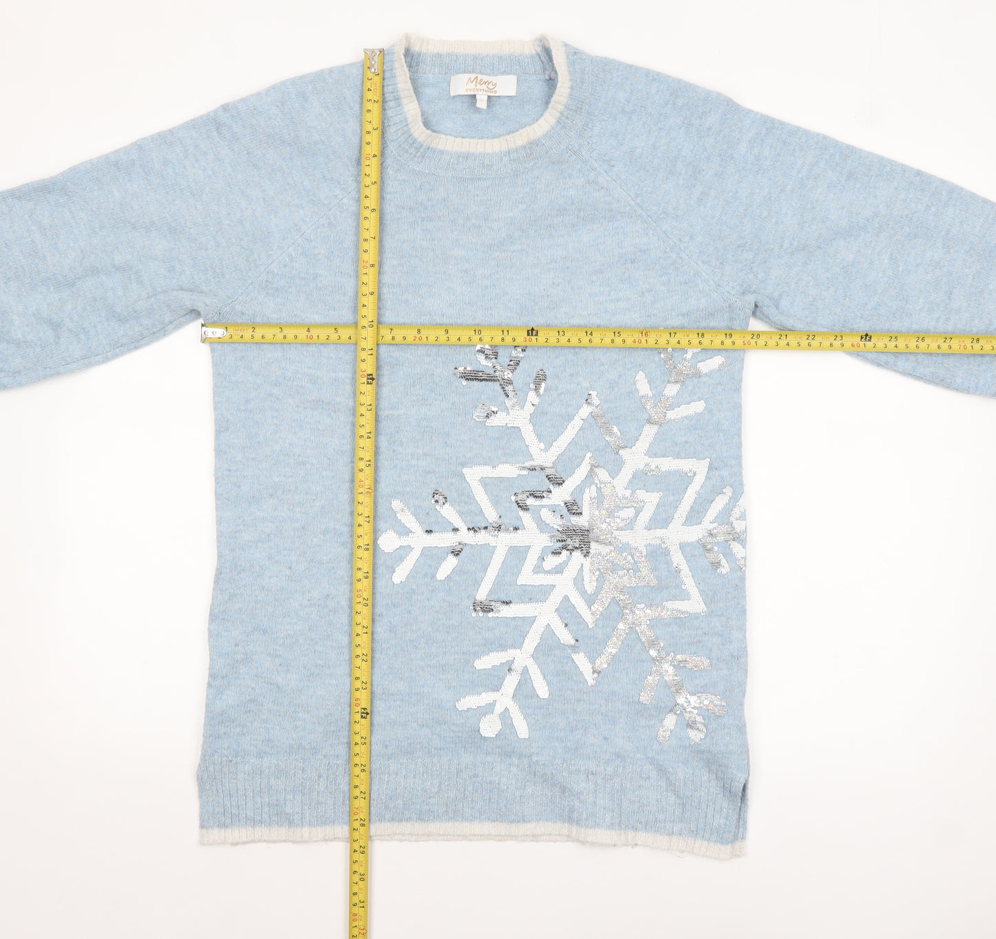 Next Women Blue Sequin Snowflake Christmas Jumper Size S