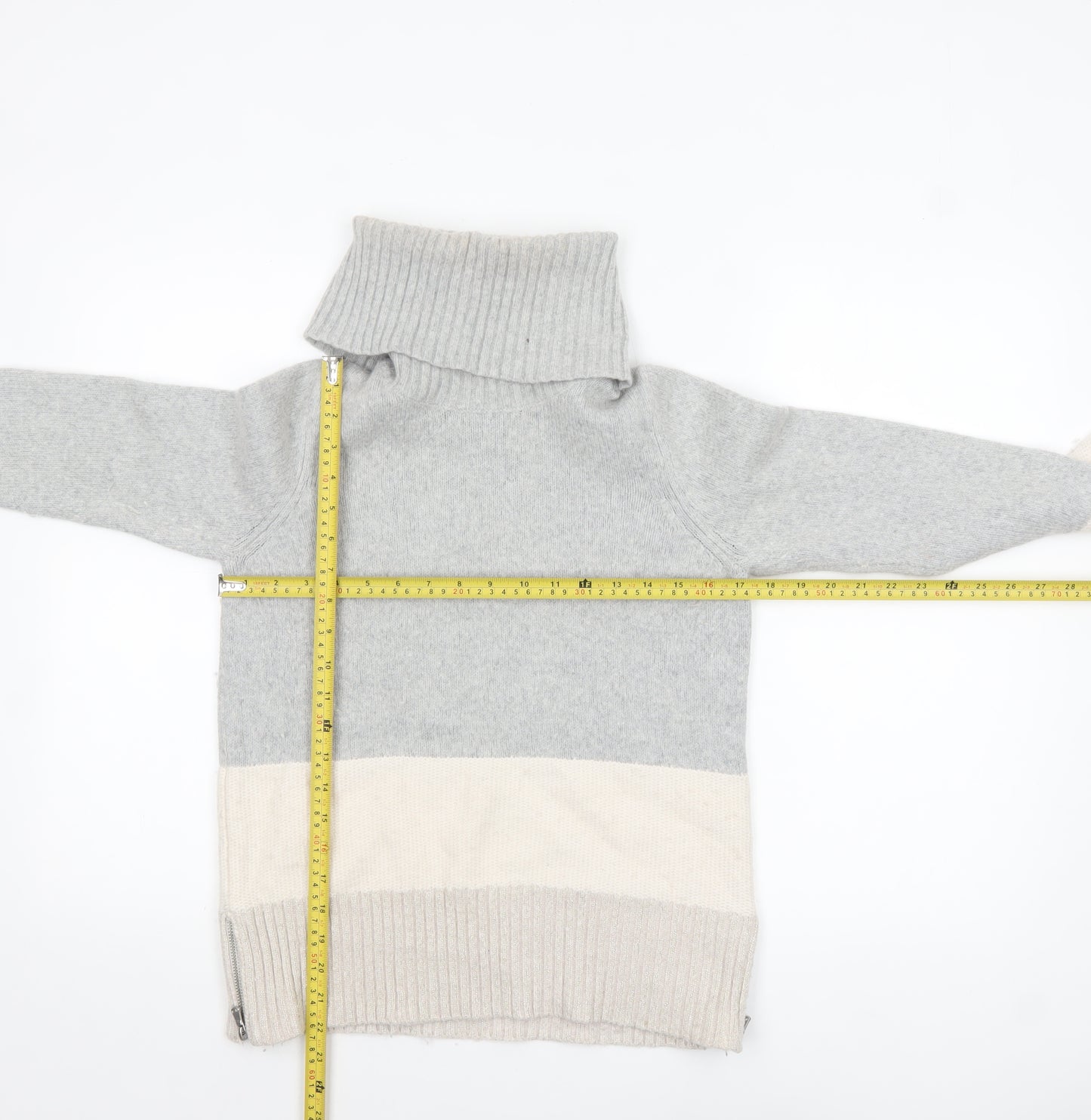 Mint Velvet Women Grey Roll Neck Chunky Knit Jumper Size 10