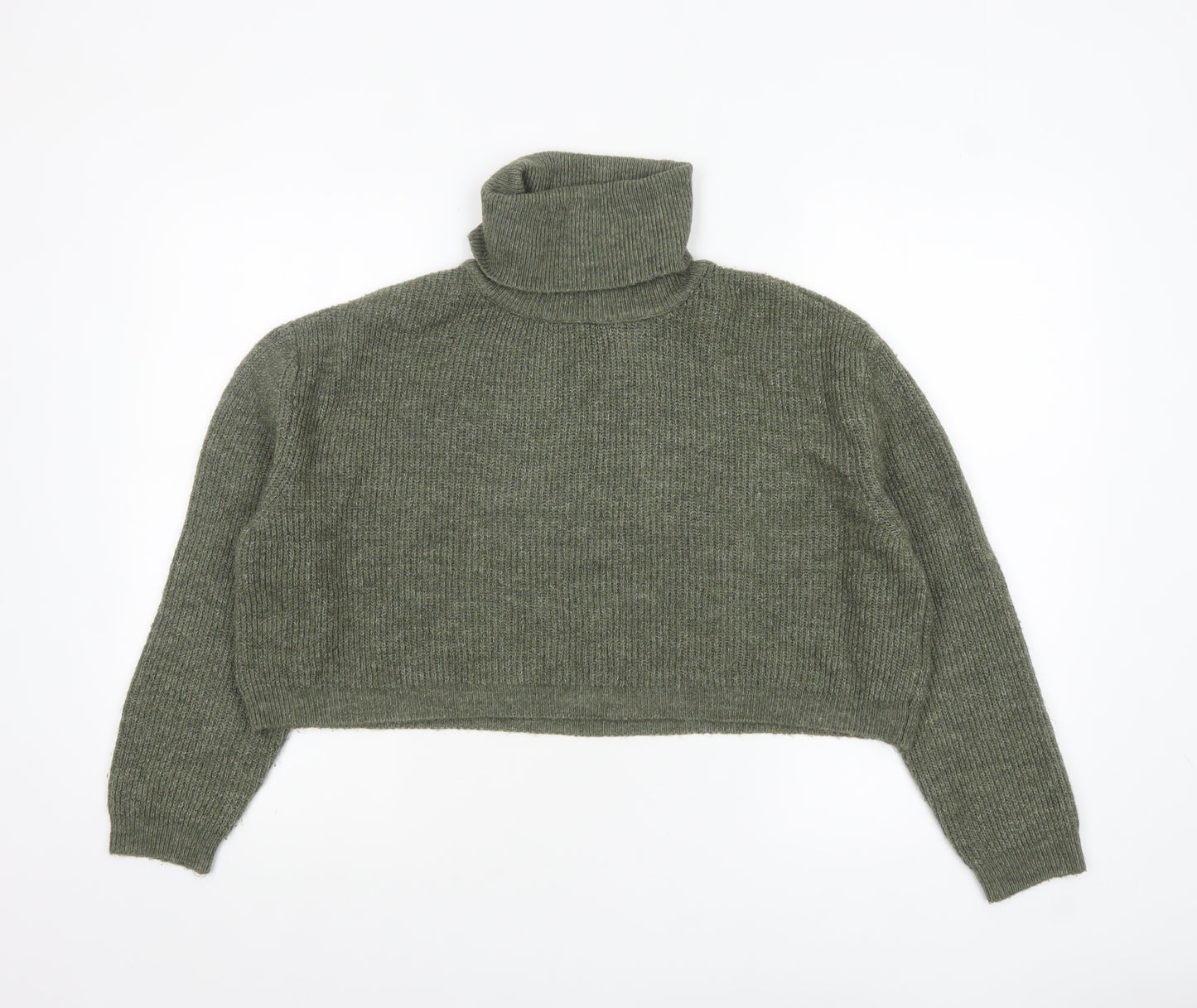 Stradivarius Women Green Roll Neck Rib-Knit Long Sleeve Pullover Jumper M