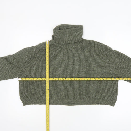 Stradivarius Women Green Roll Neck Rib-Knit Long Sleeve Pullover Jumper M