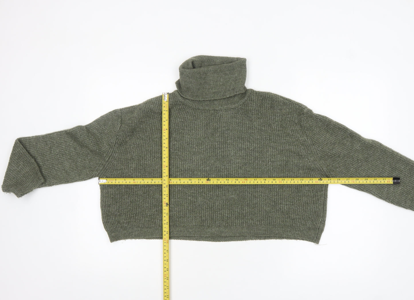 Stradivarius Women Green Roll Neck Rib-Knit Long Sleeve Pullover Jumper M