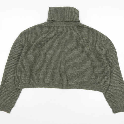 Stradivarius Women Green Roll Neck Rib-Knit Long Sleeve Pullover Jumper M