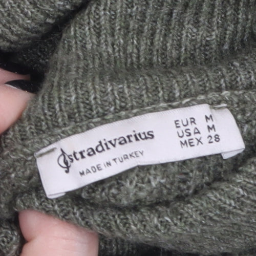 Stradivarius Women Green Roll Neck Rib-Knit Long Sleeve Pullover Jumper M