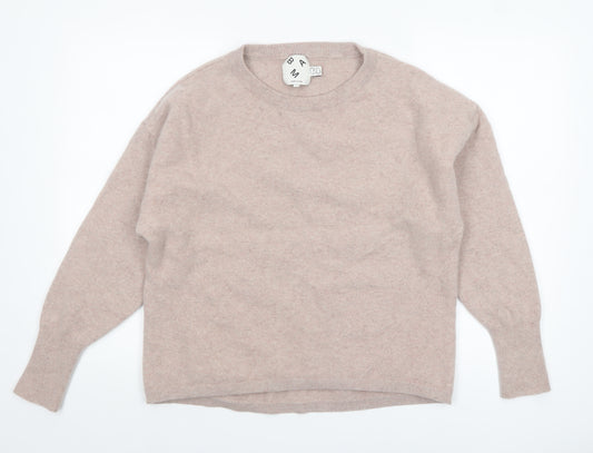 BAM Women Beige Wool Crew Neck Long Sleeve Pullover L Jumper