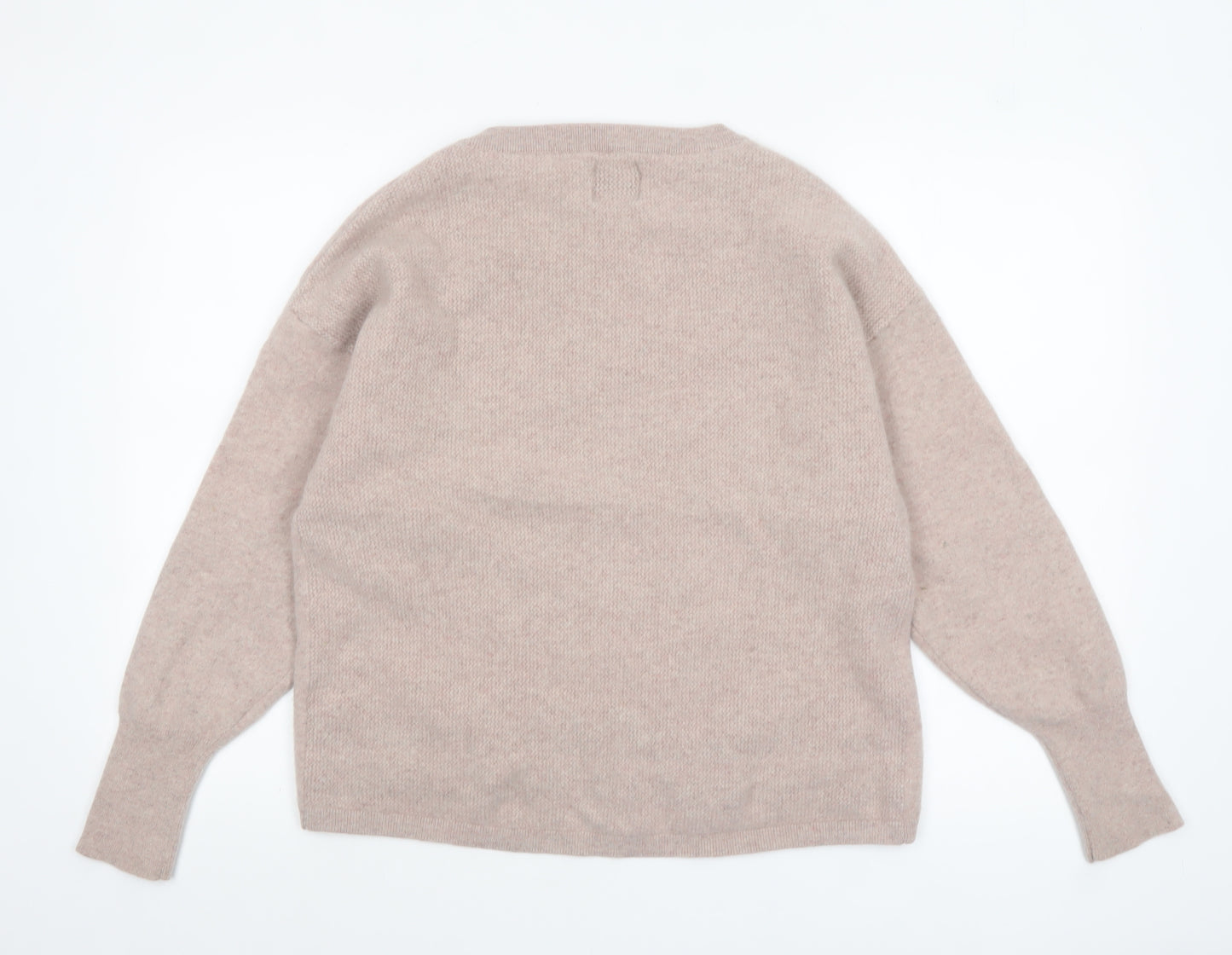 BAM Women Beige Wool Crew Neck Long Sleeve Pullover L Jumper