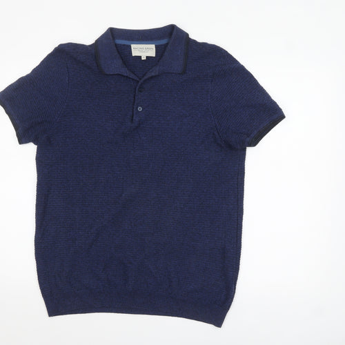 Racing Green Men's Blue Collared Knit Short Sleeve Pullover Jumper M