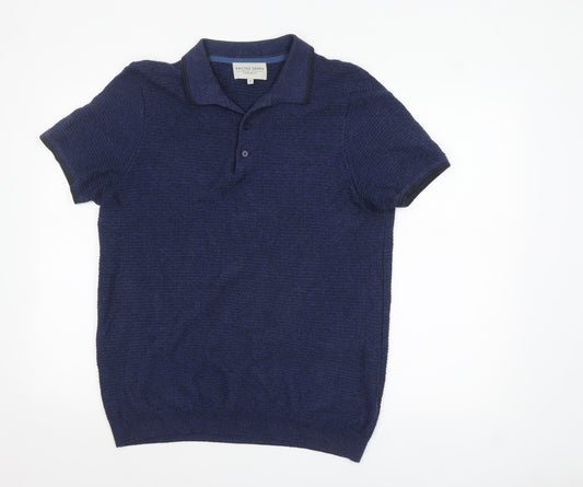 Racing Green Men's Blue Collared Knit Short Sleeve Pullover Jumper M