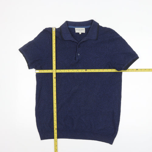 Racing Green Men's Blue Collared Knit Short Sleeve Pullover Jumper M