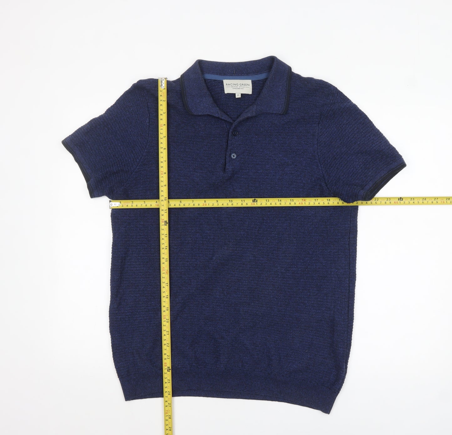 Racing Green Men's Blue Collared Knit Short Sleeve Pullover Jumper M