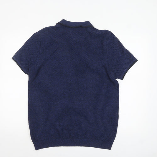 Racing Green Men's Blue Collared Knit Short Sleeve Pullover Jumper M