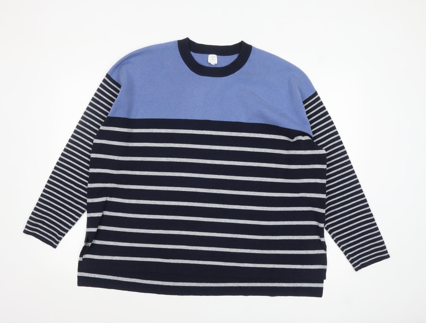John Lewis Women Blue Striped Crew Neck Pullover Jumper Size 18