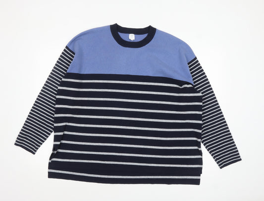John Lewis Women Blue Striped Crew Neck Pullover Jumper Size 18