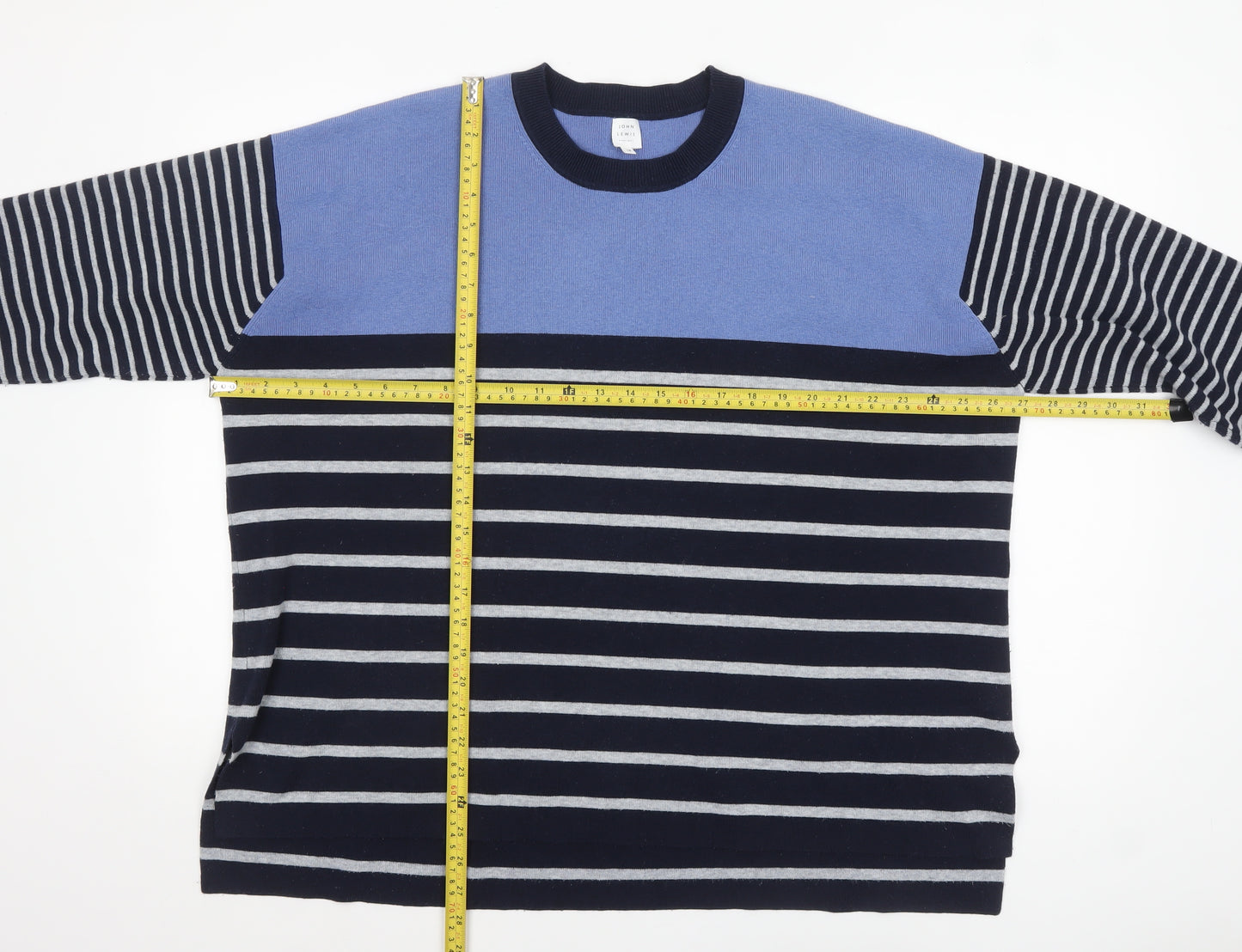 John Lewis Women Blue Striped Crew Neck Pullover Jumper Size 18