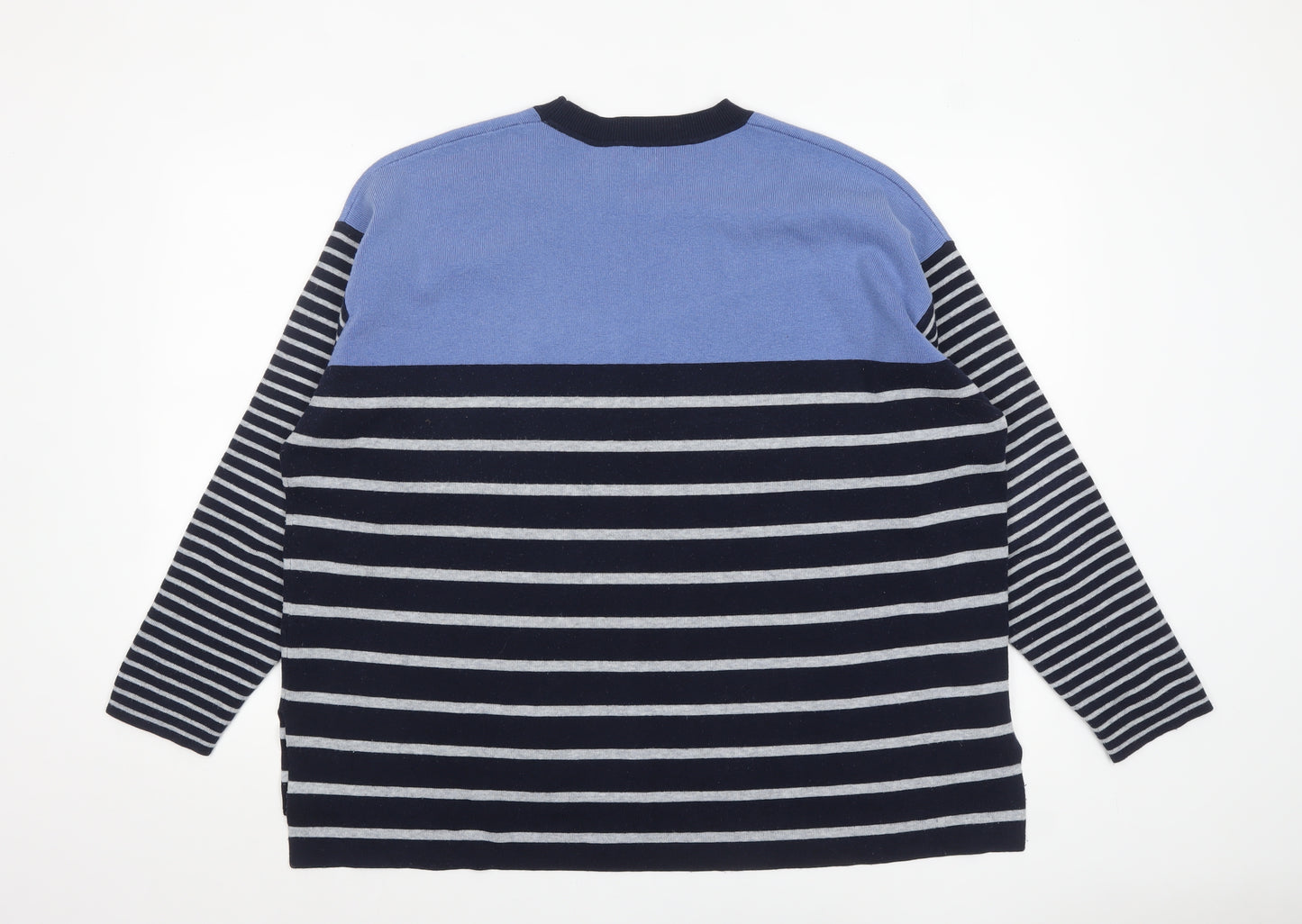 John Lewis Women Blue Striped Crew Neck Pullover Jumper Size 18