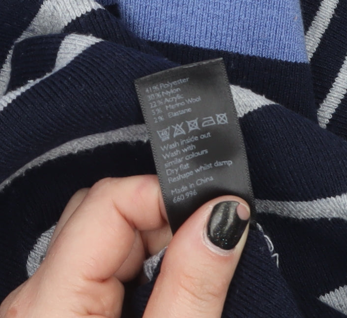 John Lewis Women Blue Striped Crew Neck Pullover Jumper Size 18