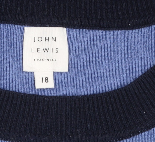 John Lewis Women Blue Striped Crew Neck Pullover Jumper Size 18