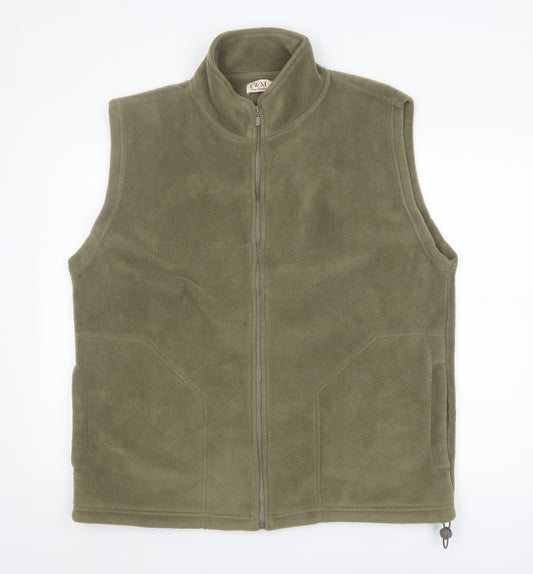 EWM Mens Green Fleece Bodywarmer Waistcoat L Full Zip Pockets