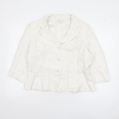 Marks and Spencer Women Ivory Linen Blend 3/4 Sleeve Blazer Size 16