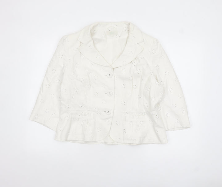 Marks and Spencer Women Ivory Linen Blend 3/4 Sleeve Blazer Size 16
