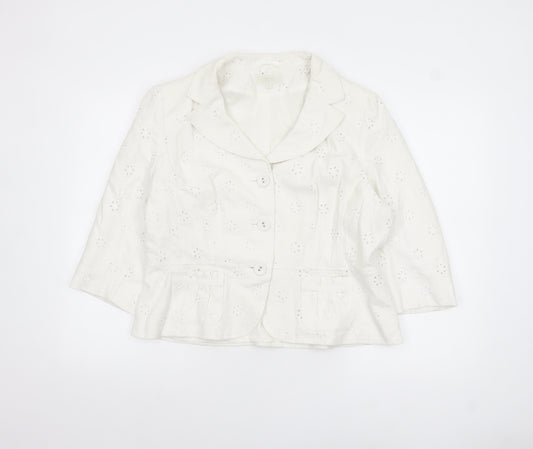 Marks and Spencer Women Ivory Linen Blend 3/4 Sleeve Blazer Size 16
