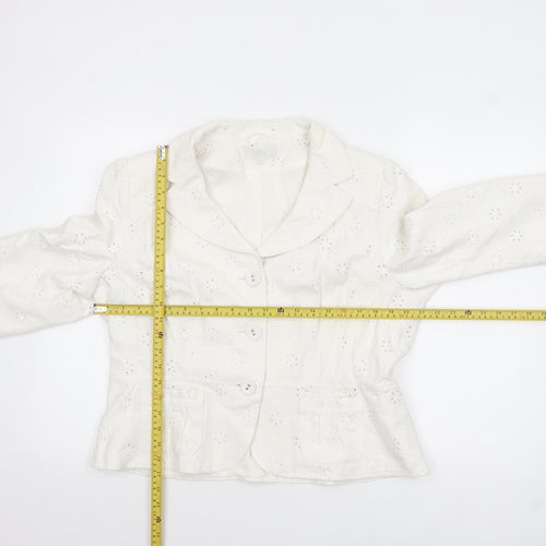 Marks and Spencer Women Ivory Linen Blend 3/4 Sleeve Blazer Size 16