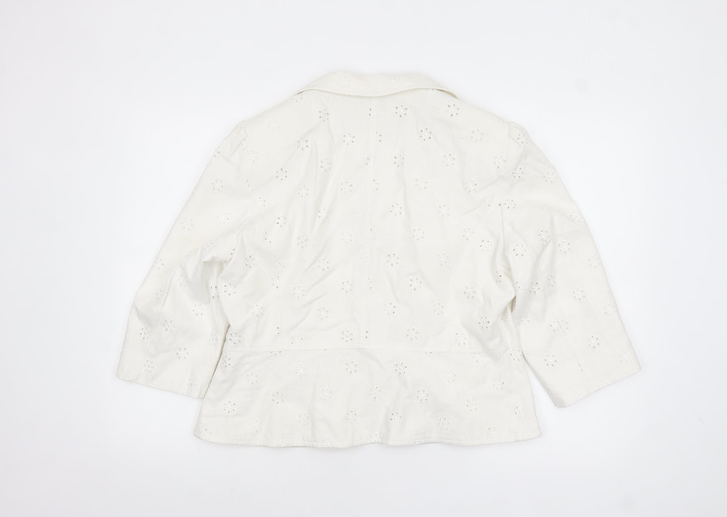 Marks and Spencer Women Ivory Linen Blend 3/4 Sleeve Blazer Size 16