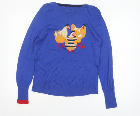 Joules Women's Blue Animal Crew Neck Cotton Jumper Size 12