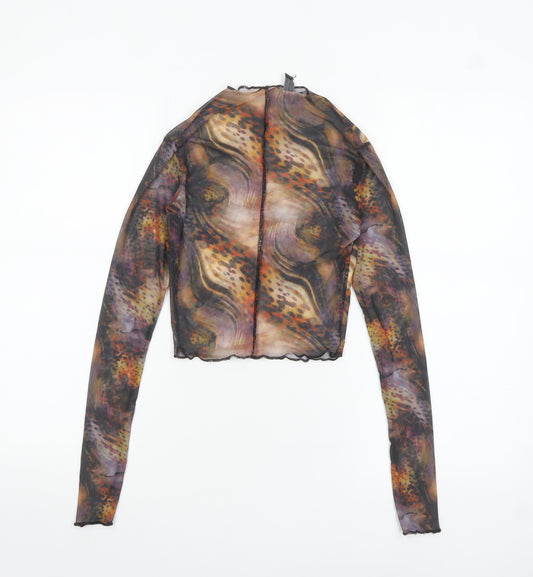 PrettyLittleThing Women's Multicoloured Mesh Cropped Long Sleeve Top UK 6