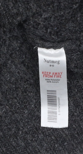 Nutmeg Women Grey & Cream Striped Pullover Jumper Size 8-10