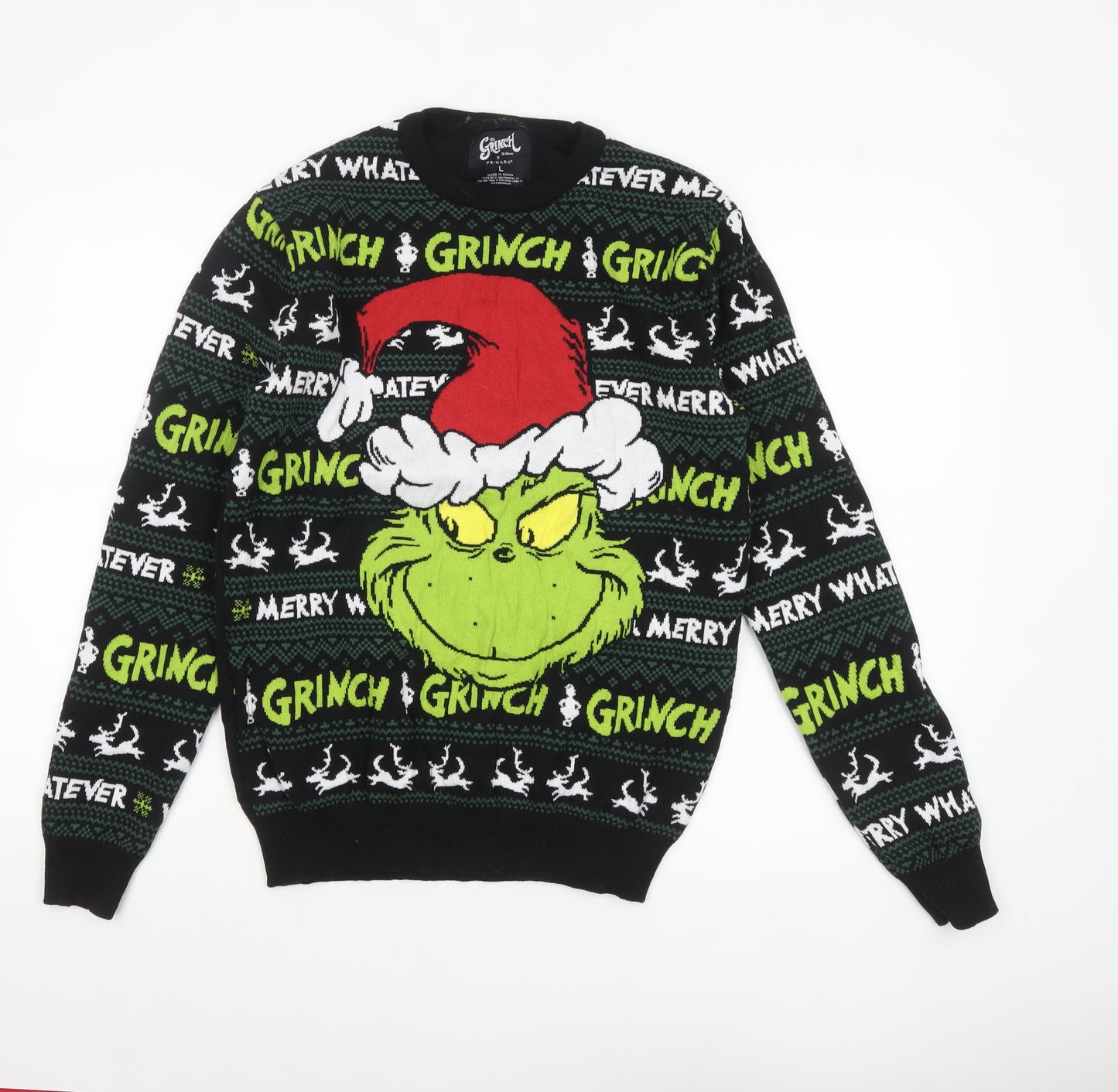 Primark Men's Black Grinch Christmas Pullover Jumper Size L