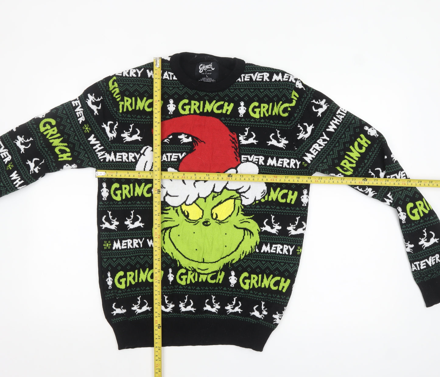 Primark Men's Black Grinch Christmas Pullover Jumper Size L