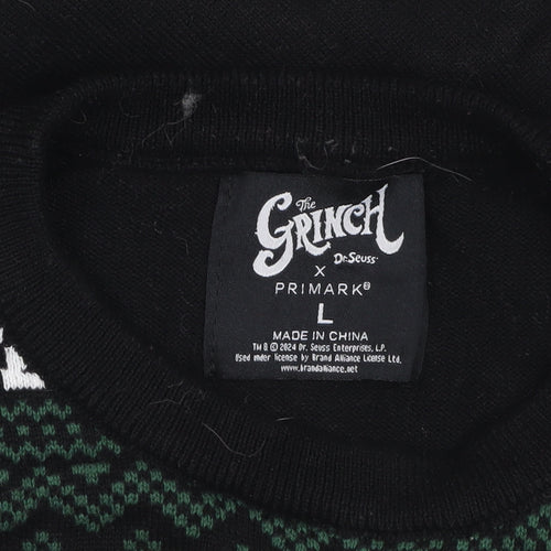 Primark Men's Black Grinch Christmas Pullover Jumper Size L