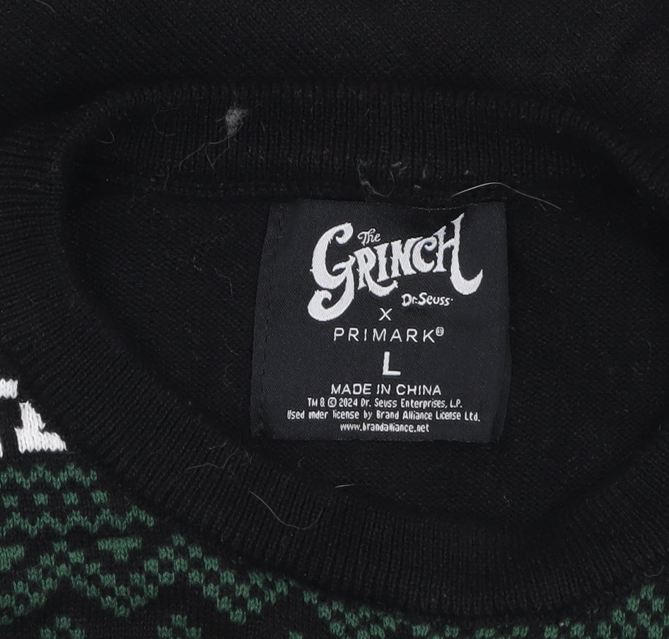 Primark Men's Black Grinch Christmas Pullover Jumper Size L