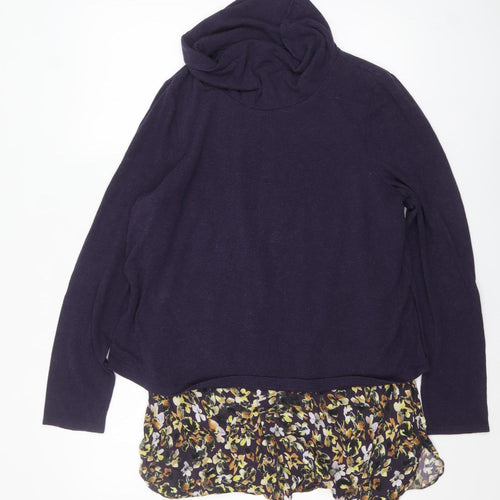 Phase Eight Women’s Purple Floral Hem Cowl Neck Tunic Jumper Size 16