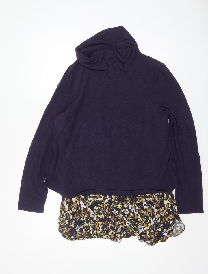 Phase Eight Women’s Purple Floral Hem Cowl Neck Tunic Jumper Size 16