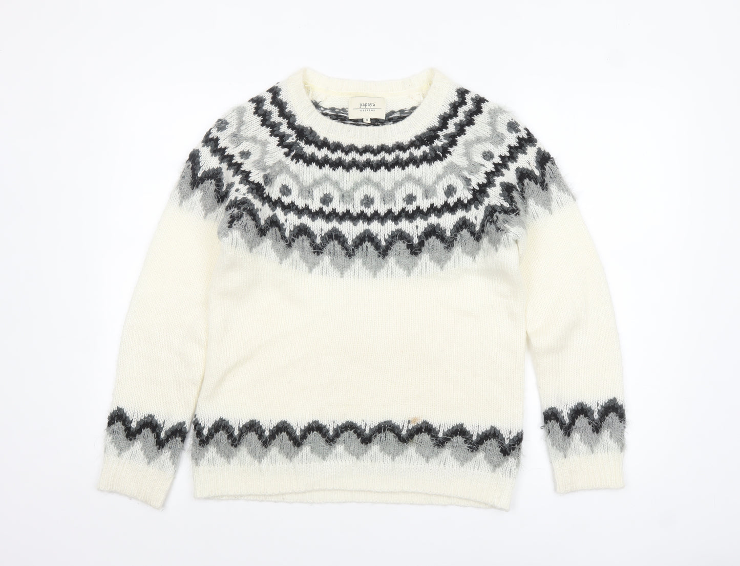 Papaya Weekend Women Ivory Fair Isle Knit Jumper Small