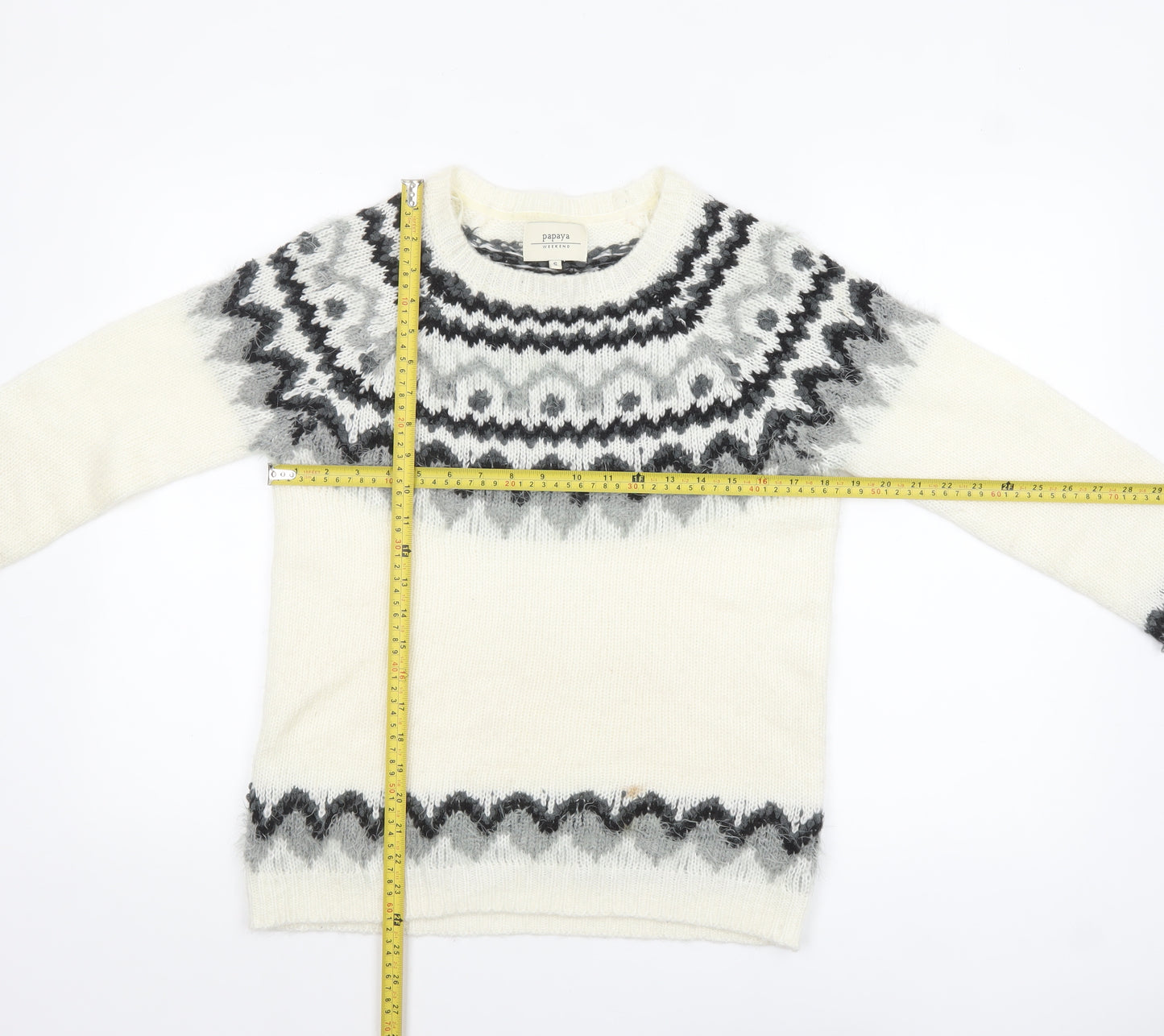 Papaya Weekend Women Ivory Fair Isle Knit Jumper Small