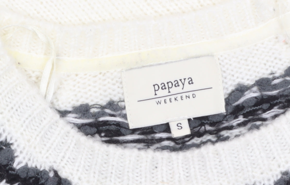 Papaya Weekend Women Ivory Fair Isle Knit Jumper Small
