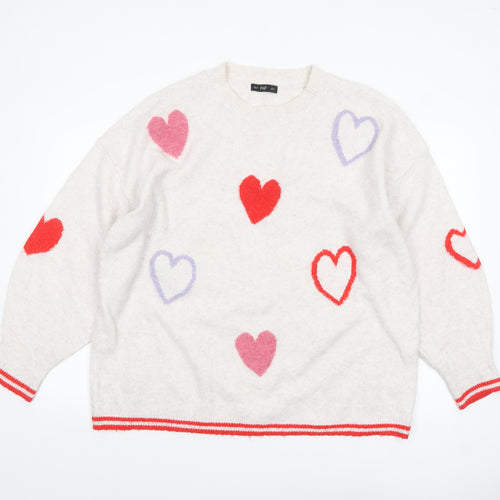 F&F Women’s Ivory Heart Knit Pullover Jumper XL