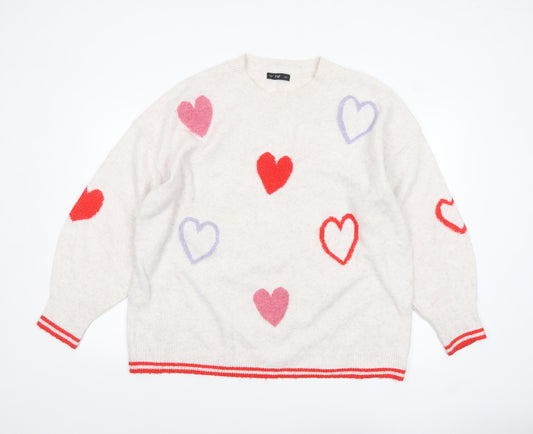 F&F Women’s Ivory Heart Knit Pullover Jumper XL