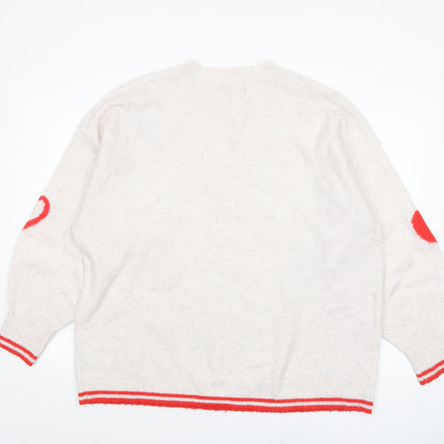 F&F Women’s Ivory Heart Knit Pullover Jumper XL