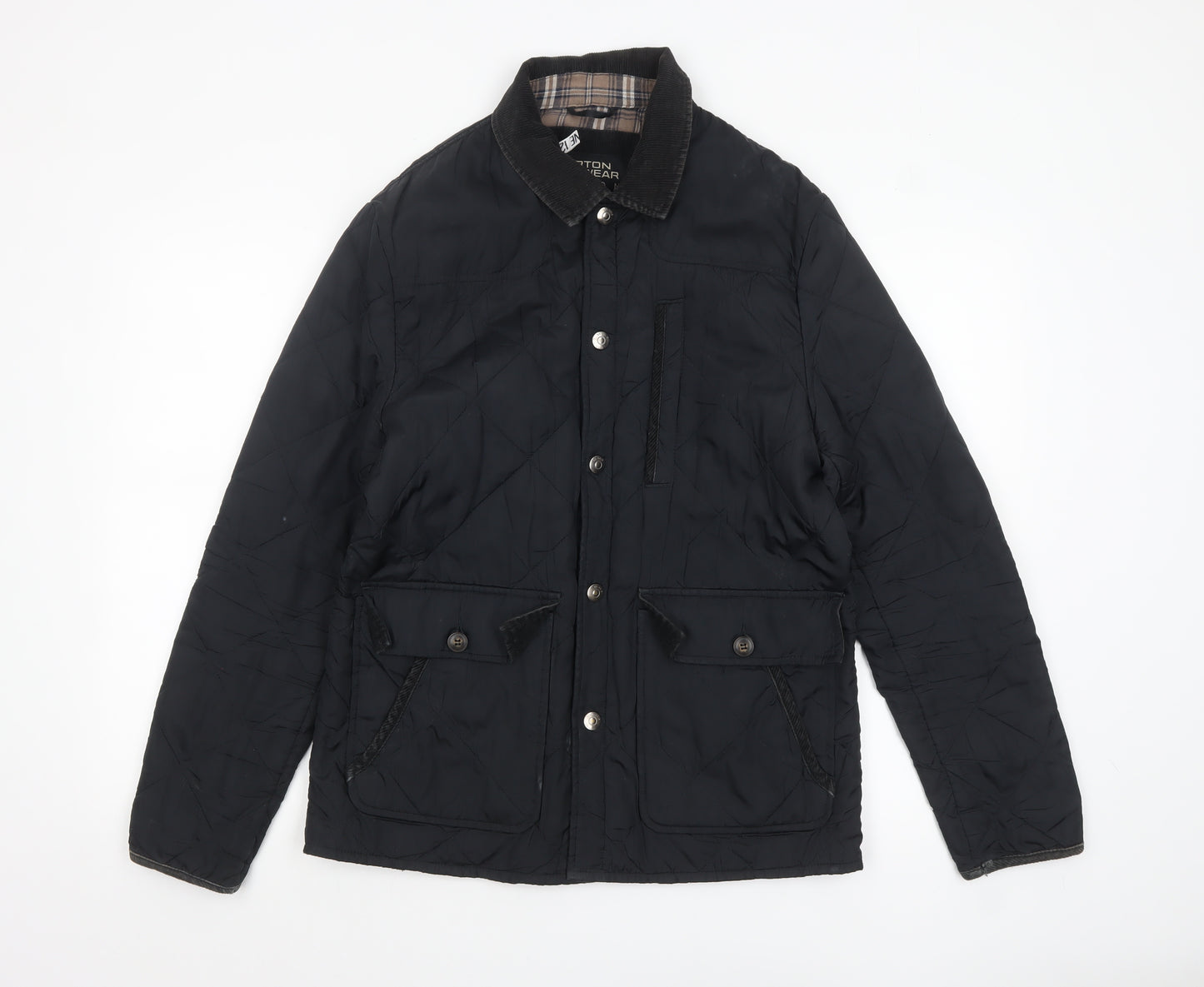 Burton Menswear Men's Black Quilted Jacket Medium Cord Collar