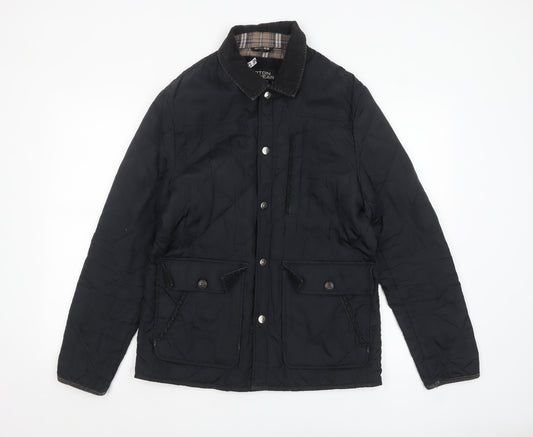 Burton Menswear Men's Black Quilted Jacket Medium Cord Collar