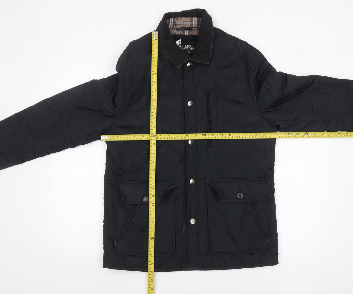 Burton Menswear Men's Black Quilted Jacket Medium Cord Collar