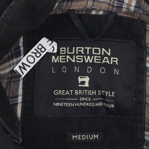 Burton Menswear Men's Black Quilted Jacket Medium Cord Collar