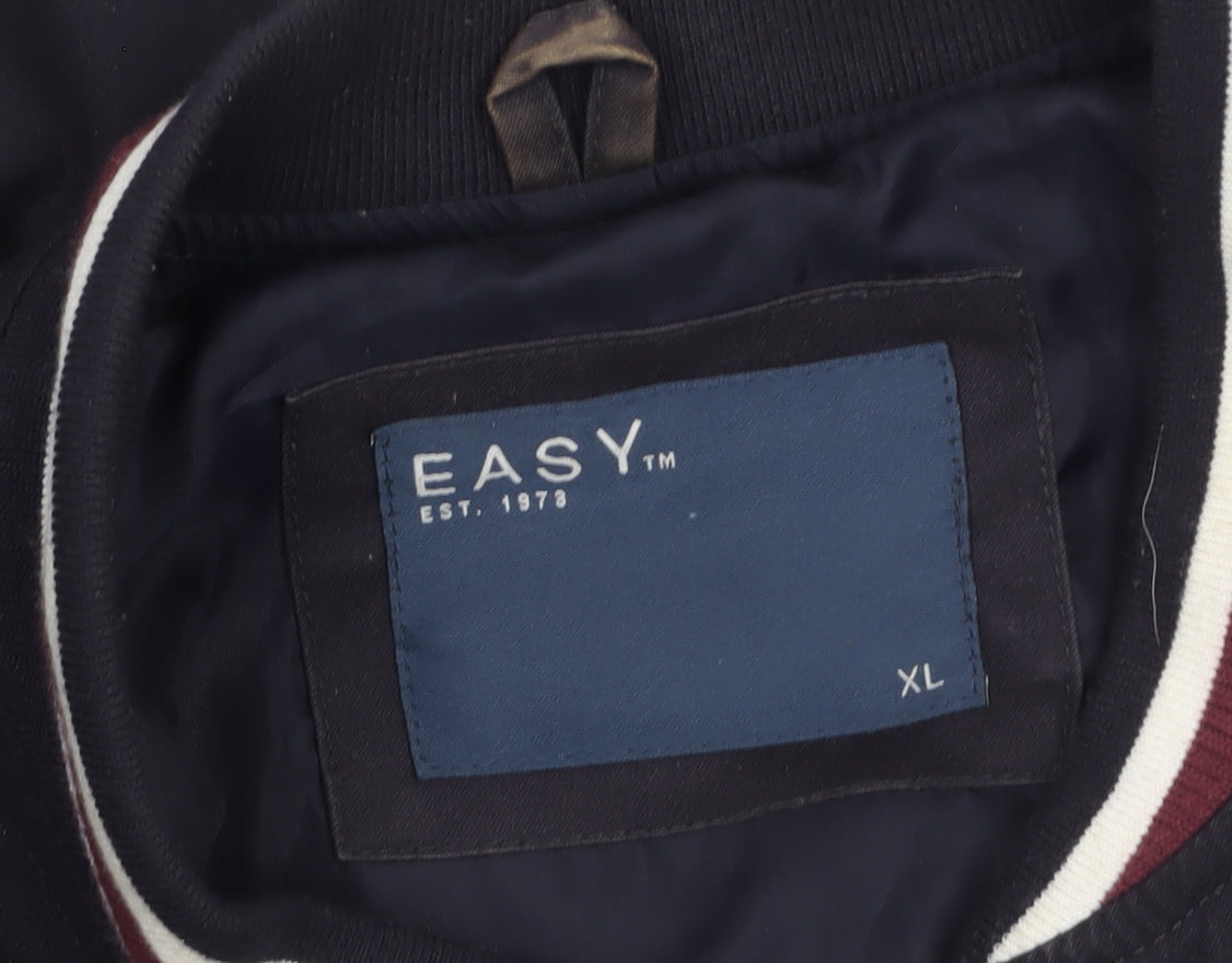 EASY Mens Blue Bomber Jacket XL Full Zip Casual Cotton Blend